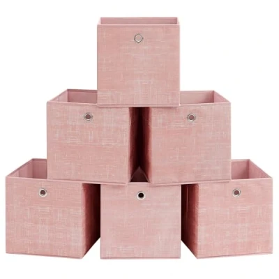 Abbildung von SONGMICS Aufbewahrungsbox, 6er Set, Ordnungsboxen aus Vliesstoff mit Griff, Boxen Aufbewahrung, 30 x cm, Organizer Box, für Würfelregal, Faltbox, Kleideraufbewahrung, pastellrosa RFB006R01