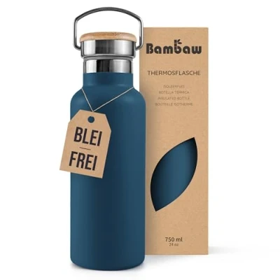 Abbildung von Bambaw Thermos 750ml, Wasserflasche Blau, Edelstahl Trinkflasche, Trinkflasche Nachhaltig, Outdoor, Thermosflasche Azurblau