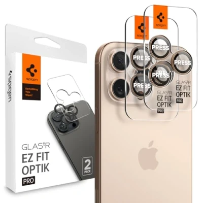 Abbildung von Spigen Glas.tR EZ Fit Optik Pro Kameraschutz kompatibel mit iPhone 16 Pro, Max, 2 Stück, Titan Wüstensand, Individuelle Kameraprotektion, Anti Kratzer
