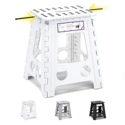 Abbildung von HOUSE DAY 40cm Tritthocker Klappbar Weiß Faltbarer Hocker Tragbarer Klapphocker Faltbar Tritt Falthocker Badhocker Klappstuhl Fußhocker bis 136kg für Erwachsenen