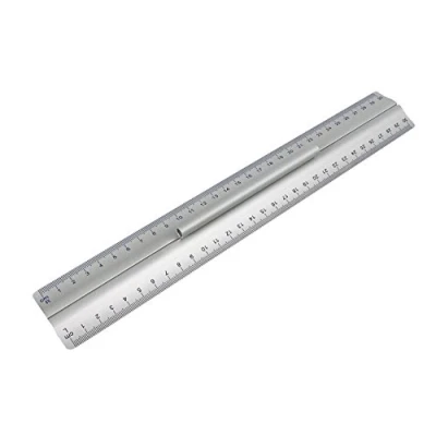 Abbildung von WEDO 525235 Lineal aus Aluminium 30 cm mit Griff für Rechts und Linkshänder rutschsicherer Gummieinlage, Silber