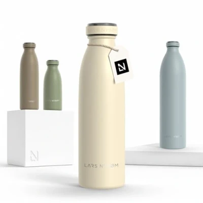Abbildung von LARS NYSØM Edelstahl Trinkflasche 350ml, 500ml, 750ml, 1L, 1 5 liter Thermosflasche Kohlensäure geeignet Auslaufsichere Wasserflasche für Sport, Outdoor, Schule (Almond Beige, 500ml)