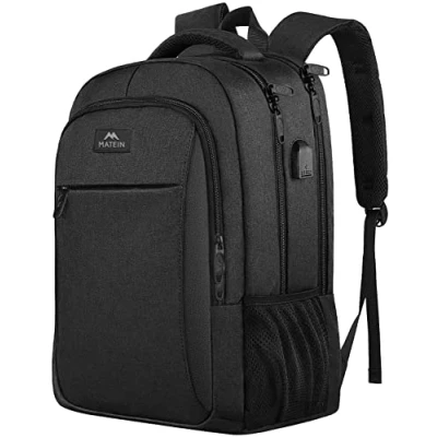 Abbildung von MATEIN Business Laptop Rucksack 15,6 Zoll Reise Tasche mit USB Ladeanschluss Wasserabweisend DaypackArbeit College Computer Herren Damen, Schwarz
