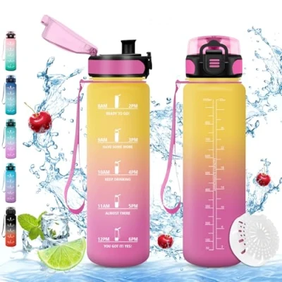 Abbildung von Vikaster Sport trinkflasche, 1l BPA frei Trinkflasche Fahrrad, Auslaufsicher, Kohlensäure Geeignet, für Fitness, Schule, Kinder, Outdoor