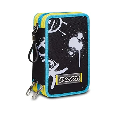 Abbildung von Seven Federmäppchen, Mäppchen, mehrfarbig, Federtasche für Schreibwaren, Etui mit Stiften, Kugelschreiber, &amp; mehr, 3 Fächer, Mädchen Jungen, Schule Grundschule, XXL, Abstract graffity boy