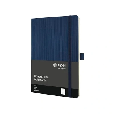 Abbildung von SIGEL CO327 Premium Notizbuch liniert, A5, Softcover, blau, aus nachhaltigem Papier Conceptum mit Seitenzahlen, Inhaltsverzeichnis, Stiftschlaufe, Falttasche