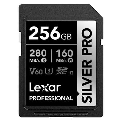 Abbildung von Lexar SILVER PRO SD Karte 256GB, UHS II Speicherkarte, V60, U3, C10, bis zu 280MB/s Lesen, 160MB/s Schreiben, SDXC für DSLR/Kamera/Fotografen/Videofilmer/Enthusiasten (LSDSIPR256G BNNAA)