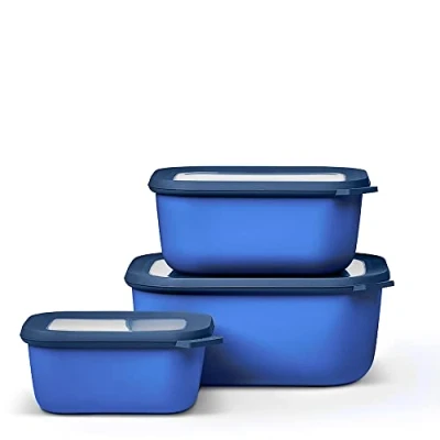 Abbildung von Mepal Multischale Cirqula Rectangular Set 3 teilig Vorratsdosen mit Deckel Geignet als Aufbewahrungsbox, Kuhlschrank, Gefrierschrank &amp; Mikrowellengeschirr 750 ml, 1500 2000 ml Vivid Blue