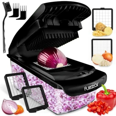 Abbildung von Gemüseschneider Spiralschneider Gemüsehobel Gemüse Schneider Zwiebelschneider Kartoffelschneider Obstschneider Vegetable Chopper Cutter Dicer (2 in 1 Schwarz)