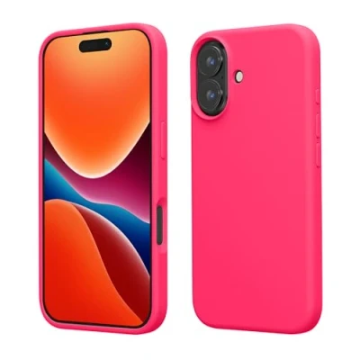 Abbildung von kwmobile Hülle kompatibel mit iPhone 16 Silikon Handy Case Handyhülle weiche Oberfläche kabelloses Laden Neon Pink