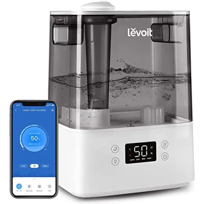 Abbildung von LEVOIT 6L Luftbefeuchter Top Fill Humidifier Wlan 28dB mit APP &amp; Alexa Steuerung, Auto Schlafmodus, Ultra Leise 60H Ultraschall Raumluftbefeuchter Kinderzimmer Schlafzimmer bis 47m², Grau