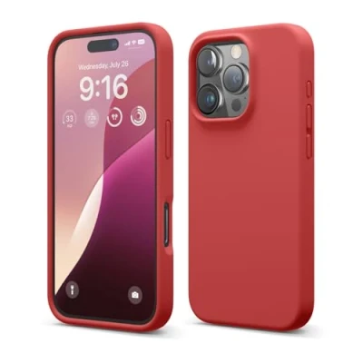 Abbildung von elago Premium Liquid Silikon Hülle Kompatibel mit iPhone 16 Pro Hülle, Ganzkörper Handyhülle, Stoßfest, Schlanke Kratzfester weicher Mikrofaser Innenfutter, 6.3 Zoll (Rot)