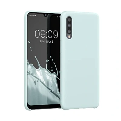 Abbildung von kwmobile Hülle kompatibel mit Samsung Galaxy A50 Silikon Handy Case Handyhülle weiche Oberfläche kabelloses Laden Cool Mint