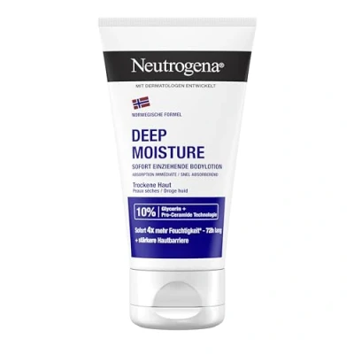 Abbildung von Neutrogena Norwegische Formel Deep Moisture Bodylotion (6 x 75 ml), sofort einziehende Körperlotion für 72h intensive Feuchtigkeit, nicht fettende Hautpflege Lotion trockene Haut