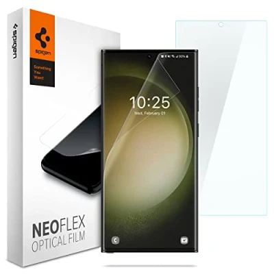 Abbildung von Spigen NeoFlex Schutzfolie kompatibel mit Samsung Galaxy S23 Ultra, 2 Stück, Kratzfest, TPU Film, Wasserinstallation Folie
