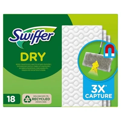 Abbildung von Swiffer Bodenwischer Boden Staubtücher Nachfüllpack 18 Tücher, Nimmt 3x Mehr Staub &amp; Haare Auf Und Schließt Diese Ein Im Vgl. Zu Einem Herkömmlicher Besen