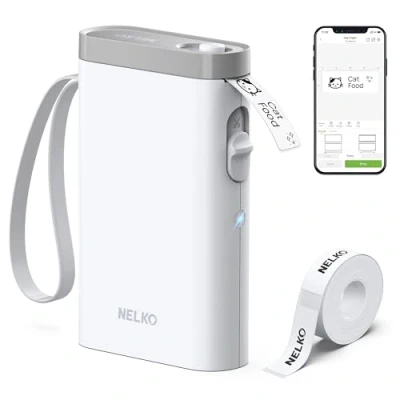 Abbildung von Nelko Etikettendrucker, Bluetooth P21 Selbstklebendes Etikettiergerät Tragbarer beschriftungsgerät selbstklebend Labeldrucker, Kabelloser, Mini Label Printer mit iOS Android,Für Zuhause, Weiß