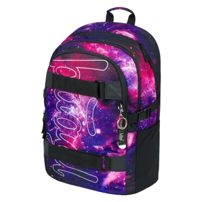 Abbildung von Baagl Schulrucksack für Mädchen Teenager Skateboard Rucksack Kinderrucksack mit Laptopfach und Brustgurt Schule (Skate Galaxy)