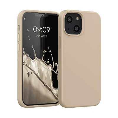 Abbildung von kwmobile Hülle kompatibel mit Apple iPhone 13 Mini Silikon Handy Case Handyhülle weiche Oberfläche kabelloses Laden Perlmutt
