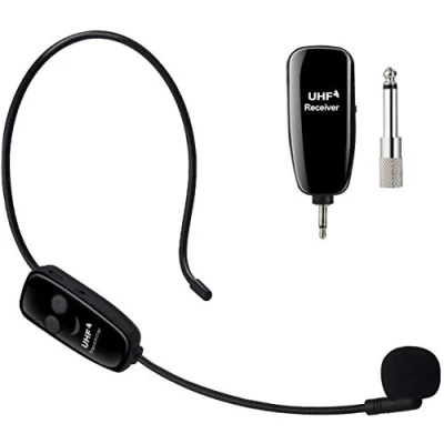 Abbildung von PELLOR Wireless UHF Mikrofon, Professionell Kabellos Wiederaufladbar Mikrofon Headset Sprachverstärker Head Mounted Microphone Voice Amplifier mit Empfänger Receiver