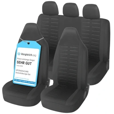 Abbildung von Upgrade4cars Autositzbezüge Set für Pilotensitze Autositzbezug Komplettset in Schwarz Autoschonbezüge Universal mit integrierter Kopfstütze Autozubehör Innenraum Deko