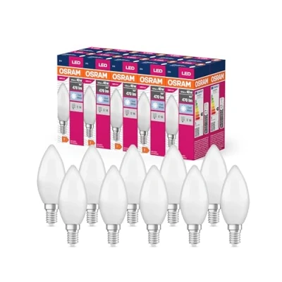 Abbildung von OSRAM LED Star Value Classic B40 Lampe für E14 Sockel, Kerzenform, FR, 470 Lumen, kaltweiß (4000K), Ersatz herkömmliche 40W Glühbirnen, nicht dimmbar, 10er Pack