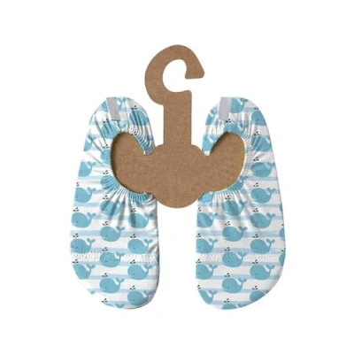 Abbildung von Slipstop Kinder Strandschuhe Anti Rutsch Ballett Schuhe Schwimmschuhe Urlaub Badeschuhe Pool Unisex blau/weiße Wale Dori, Größe 27 29