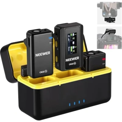 Abbildung von NEEWER CM28 Wireless Lavalier Mikrofon System mit Ladekoffer Rauschunterdrückung 4GB Speicher 9Hrs Aufnahme 48KHz unkomprimierte Audio Ansteckmikrofon Kompatibel iPhone iPad Android PC Kamera