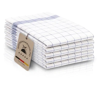 Abbildung von ZOLLNER 5er Set Geschirrtücher Baumwolle in 50x70 cm super saugstarke und langlebige Küchentücher waschbar bis 95C blau weiß kariert Gastronomiequalität Oeko Tex® Zertifiziert