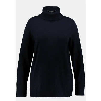 Abbildung von Ulla Popken Breite RIPPBÜNDCHEN, Langarm Rollkragen Strickpullover, Damen, Größe: 42/44, Marine