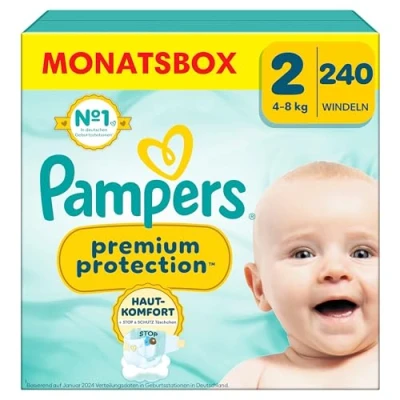 Abbildung von Pampers Baby Windeln Größe 2, Premium Protection, x240, 4kg 8kg, Doppelter Schutz für Hautkomfort &amp; gegen Auslaufen