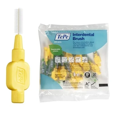Abbildung von TePe Interdentalbürste, Extra Soft, Gelb, 0,7 mm/ISO 4, 20 Stk., Plaque Entfernung, effiziente Reinigung der Zahnzwischenräume, für mittelgroße Lücken