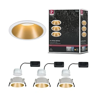 Abbildung von Paulmann 93406 LED Einbauleuchte Cole rund incl 3x6W dimmbar Einbaustrahler Weiß, Gold matt Einbaulampe Kunststoff, Alu Zink Deckenspot 2700K