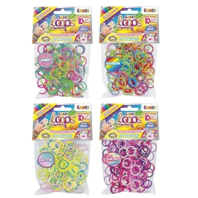 Abbildung von CRAZE loops BAG 300 4er Pack Loom Bänder Nachfüllpack mit 1200 Gummibänder &amp; 40 Verschlüsse, Farbmix, 100% hautfreundliches Silikon