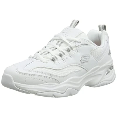 Abbildung von Skechers Damen D&#039;lites 4.0 Fresh Diva Sneaker, Weißes Ledernetz Grauer Rand, 40 EU