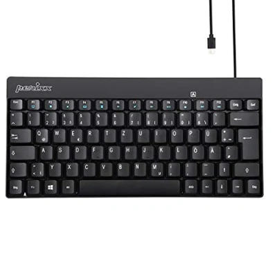 Abbildung von Perixx PERIBOARD 422 Kabelgebundene kompakte Mini Tastatur, USB C Anschluss, ohne Nummernlock, Schwarz, QWERTZ