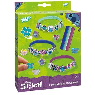 Abbildung von TM ESSENTIALS Stitch Armband Set mit 18 Charms für Kinder Charm Armbänder in Gelb, Blau und Rot zum kreativen Selbstgestalten Einzigartiger Schmuckspaß süßen Motiven