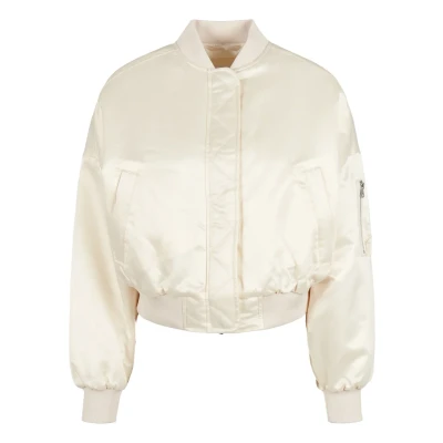 Abbildung von Urban Classics Ladies Short Oversized Satin Bomber Jacket Bomberjacke, Damen, Größe: 3XL, Whitesand