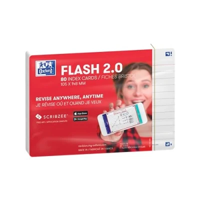 Abbildung von Oxford FLASH 2.0 Karteikarten A6, Lernkarten, 105x148mm, liniert, weiss, 80 Blatt