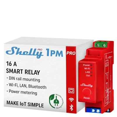 Abbildung von Shelly Pro 1PM WLAN &amp; Bluetooth Smart Relais Schalter mit Leistungsmessung Hausautomatisierung Alexa Google Home kompatibel iOS Android App Kein Hub erforderlich Lichtsteuerung
