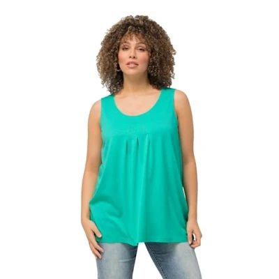 Abbildung von Ulla Popken Damen Top, Zierfalten, A Linie, Rundhals, ärmellos, Modal T Shirt, Türkisgrün, 42 44