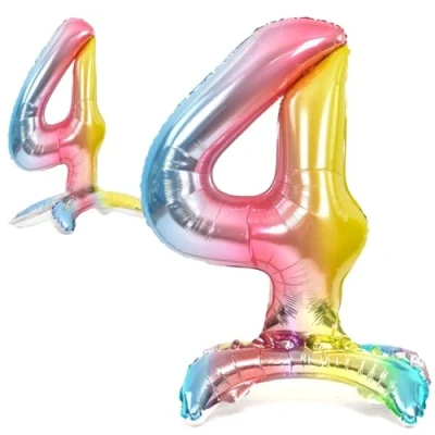 Abbildung von Luftballon 4. Geburtstag Zahl 4 Mehrfarbig Pastell Stehende XXL Riesen Folienballon 82cm Geburtstagsdeko Ballon Deko zum Geburtstag.