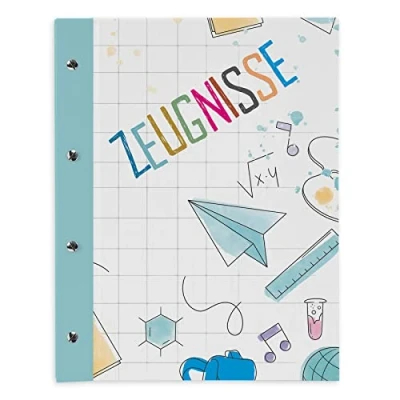 Abbildung von itenga Zeugnismappe mit Buchschrauben erweiterbar für Kinder Jugendliche Erwachsene Mädchen Jungen Schüler (Schule Doodles)