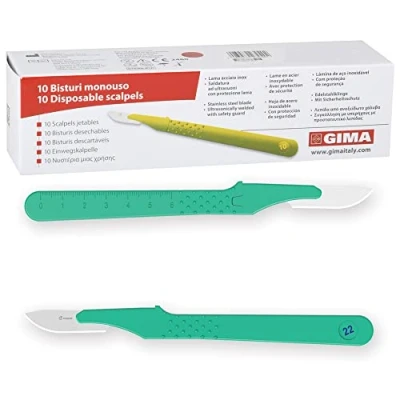 Abbildung von GIMA Sterile Einweg Skalpelle, mit Sicherheitsabdeckung, Nr. 22, 10er Pack, 27046