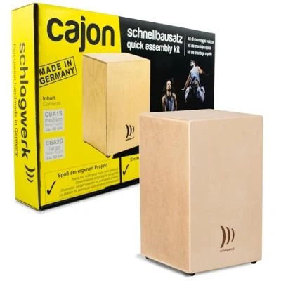 Abbildung von Schlagwerk CBA20S Cajon Large Bausatz helles Holz, Birke 50 x 30 cm mit 2x 20 Snare Spiralen, Komplett inkl Spanngute und Leim selbst bauen Made in Germany