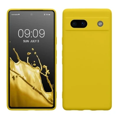 Abbildung von kwmobile Handyhülle kompatibel mit Google Pixel 7a Hülle Handy Case aus weichem Silikon in Strahlend Gelb