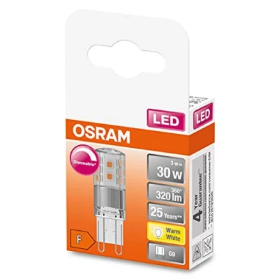 Abbildung von OSRAM Dimmbare LED PIN Lampe mit G9 Sockel, Warmweiss (2700K), 350 Lumen, klares Glas, Multi Pack, Dimmbar