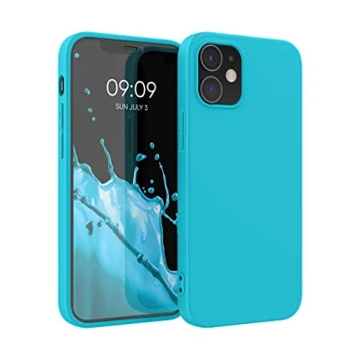 Abbildung von kwmobile Hülle kompatibel mit Apple iPhone 12 / Pro weiches TPU Silikon Case Cover geeignet für kabelloses Laden Meerblau