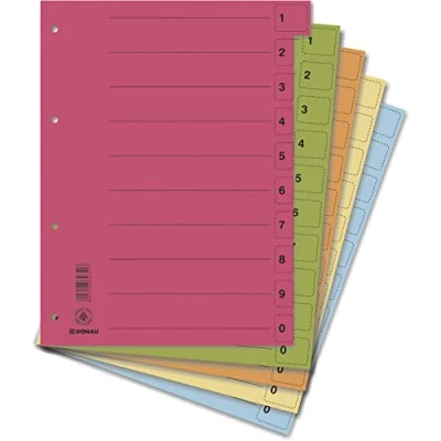 Abbildung von DONAU 8611001S 99 Trennblätter 50er Pack/Farbe: Farblich Sortiert/Zufallswahl 10 von jeder Farbe/Karton Register Ordner überbreit Aus Recycling Karton/DIN A4 / Blauer Engel/Made in EU