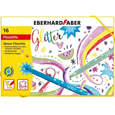 Abbildung von Eberhard Faber 551016 Glitzer Filzstifte Set, 16 Malstifte mit Basic und Pastell Farben